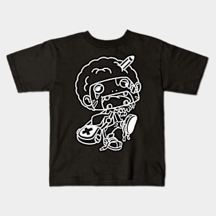 Afro Zombie White Outline | Front Full Design Kids T-Shirt